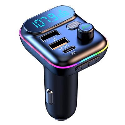 China New Colorful Type C QC3.0 USB Charger Car Kit Handsfree FM Transmitter Modulator Car Atmosphere Light Palladium 18W Stereo MP3 Player for sale