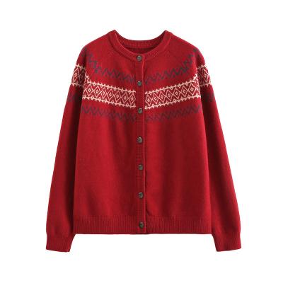 China Anti-Wrinkle New Alpaca Christmas Cardigan Knitted Sweater Female O-Neck Knitwear Sweater for sale