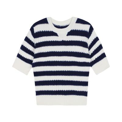 China hot sale Anti-wrinkle short sleeve solid O-neck sweater and plus size striped women knitted sweaters for sale