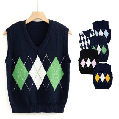 China Women Sweaters Plaid Color Anti Shrink High Quality Contrast Knitted Vest Vest Spring Sweaters Invest for sale