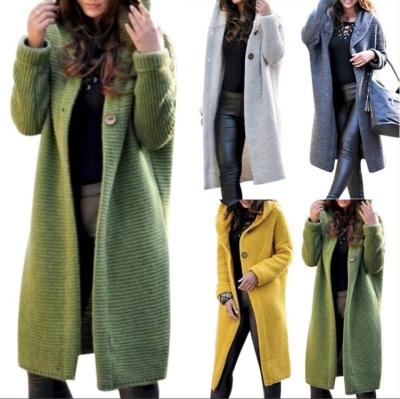 China 2021 Anti-wrinkle Fashion Autumn Winter Knitted Hooded Long Coat Jacket Ladies Cardigan Women's Sweaters for sale