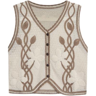 China Early Autumn New Women's Anti-wrinkle Single Button Jacquard Retro Sleeveless Sweater Vest Jacket For Women for sale