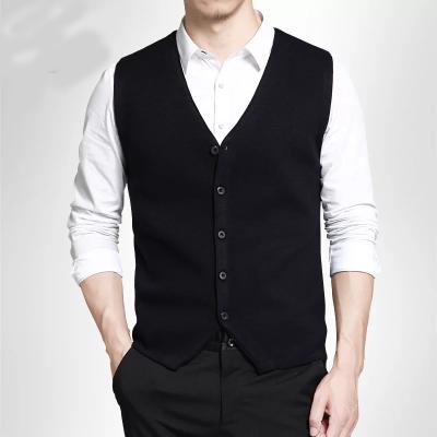 China New Design V Neck Button Front Pure Color Wool Cheap Mens Sweater Vest Anti-Shrink Sweater for sale