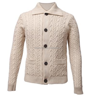 China 3GG Anti-Shrink Cable Knit 100% Cotton Mens Cardigan With Full Button Closure for sale