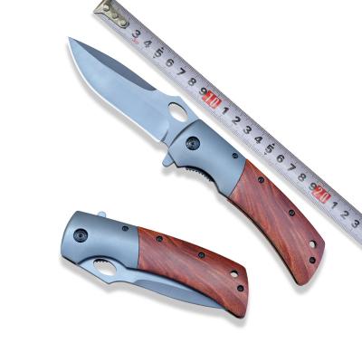 China Folding mahogany wood pocket knife screw release handle outdoor self-defense hiking camping knife for sale