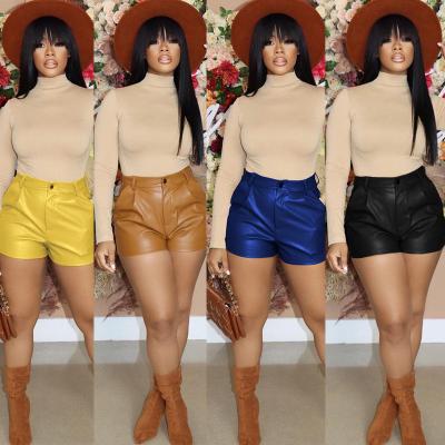 China 2021 fashion winter women's breathable clothes trending 4 color women's new arrivals leather shorts plus size leather women's shorts high waist for sale