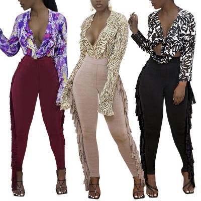 China Anti-pilling drop shipping 1pcs women pants with tassels drop wholesale high waist casual 3 colors 2021 plus size women tassel pants for sale