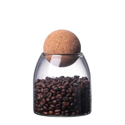 China Household Products 500/800/1200/1600ml High Borosilicate Glass Jar With Cork Ball Lid Bottle Container Spice Jar Sealed Storage Tea Coffee Cans for sale