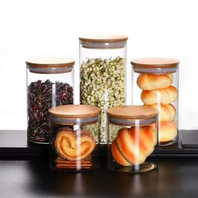 China Classic Clear Glass Food Storage Jars Containers With Airtight Bamboo Lid For Candy,Cookie,Rice,Sugar,Flour,Pasta,Nuts for sale