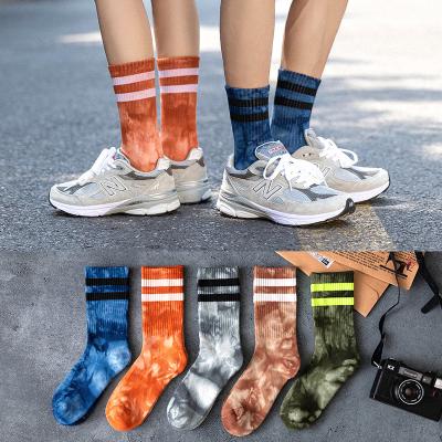 China Fashion QUICK DRY Winter Cotton Mens Crew Custom Street Hip Hop Striped Tie Dye Socks for sale