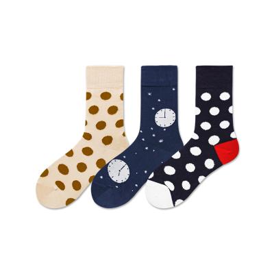 China 2021 New Arrival Dot Stripped Happy Custom Design Cotton Crew Men Women Antibacterial Socks for sale