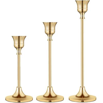 China Cheap Home Decoration OEM ODM 3 Size Small Slim Candlestick Metal Gold Candle Holder for sale