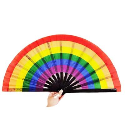 China Big Rainbow Europe Folding Hand Fan Bamboo and Nylon-Cloth Hand Folding Chinese/Japanese Fan Customized Festival Gift Craft Fan for sale