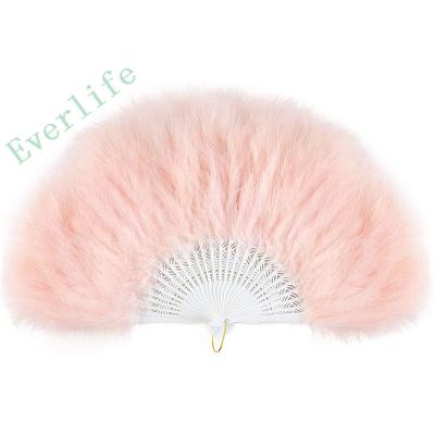 China Turkey Feather Wholesale Promotional High Quality Plastic Folding Hand Fan Wedding for sale