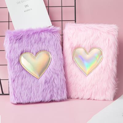 China Fur Notebook Promotion A5 Notebook Custom Printed Your Design A6 Heart Shape Lined Paper Plush Notebook For Girls for sale