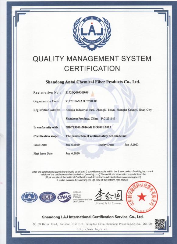 ISO9001 - Shandong Antai Chemical Fiber Products Co., Ltd.