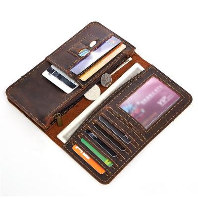 China Wallets 100% Anti-theft Long Cowhide Men Vintage Leather Purse with Cuzdan Portmonee Male Card Holder Phone Bag Fashion Clutch Wallet for sale