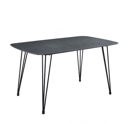 China 2021 Simple Style Modern Sleek Tempered Glass Paint Top With Metal Legs Dining Table for sale