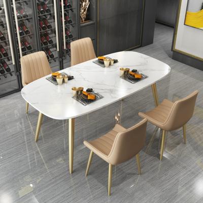 China Simple And Beauty Modern Designs Marble Top Furniture Dining Metal Legs Table Chairs Marble Top Dinner Table Set for sale