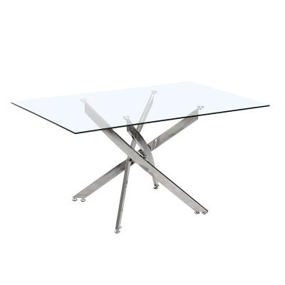 China Simple and beauty clear tempered glass new design rectangle dining table for home restaurant for sale