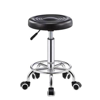 China Modern Adjustable Bar Stool With Wheels Swivel Lounge Shop Stool With Black Round Seat for sale