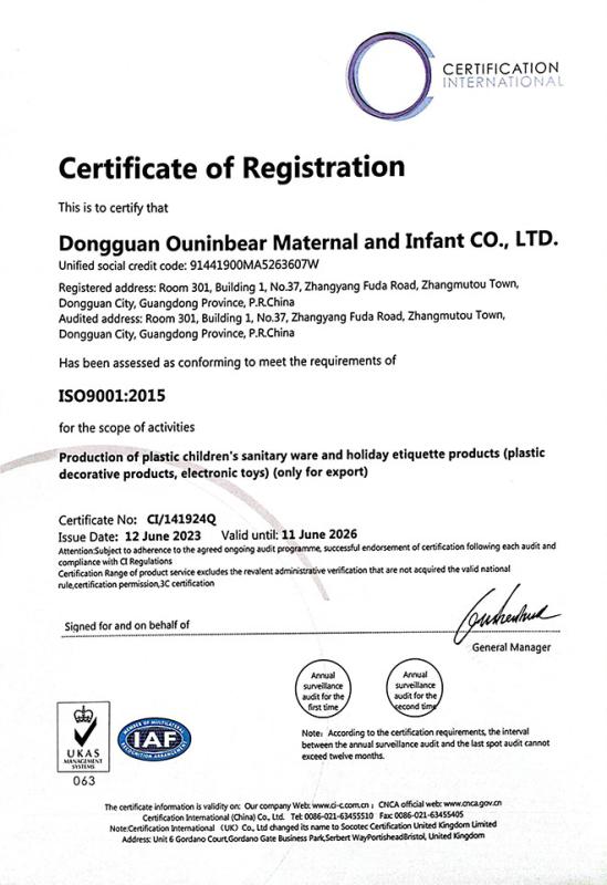 ISO-9001 - Dongguan Ouninbear Mother And Baby Products Co., Ltd