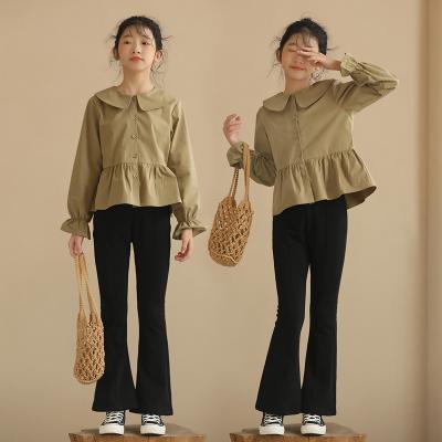 China Breathable 2022 Japanese girls' autumn/winter shirt Khaki doll collar waist top small princess shirt parenthood ins for sale