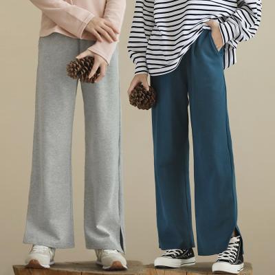 China Anti-wrinkle Mid-sized Girls 2022 Straight Leg pants simple solid color split pants Small loose ground wide-leg pants chic for sale