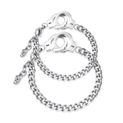 China FASHIONABLE Popular Simple Stainless Steel Adjustable Size Lock Handcuffs Stainless Steel Couples Lover Bracelet for sale