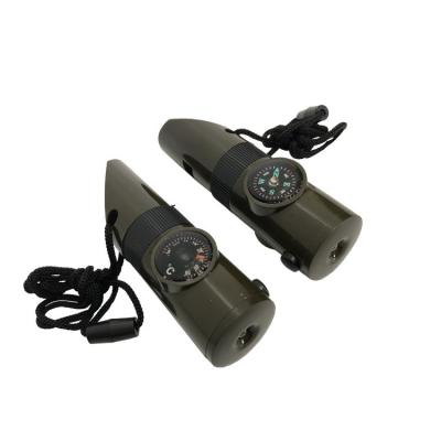 China Survival Whistle 7 in 1 Multifunction Military Survival Emergency Led Light Lip Whistle Horn for sale