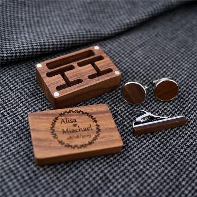 China Eco-Friendly Quality Wooden Men's Unisex Wooden Box Cufflinks And Link Clip Set Manufacturer Wooden Cufflinks for sale