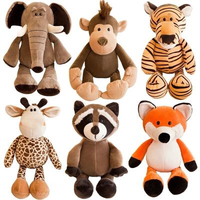 China Cute Plush Toy Raccoon Elephant Giraffe Fox Lion Tiger Monkey Dog Plush Animal Toy For Children Stuffed Animals Gifts 25cm for sale