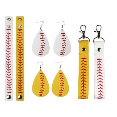 China For kids and adult wholesale leather sports baseball/baseball bracelet key chain/sewn earrings/bracelet for sale