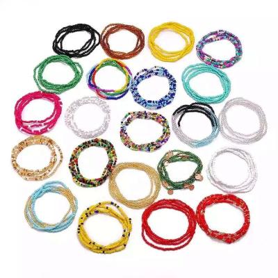 China Hot China Wholesale Custom African Gypsy Ghana Multi Layer Chain Set Colorful Seed Bead Size Beads for sale