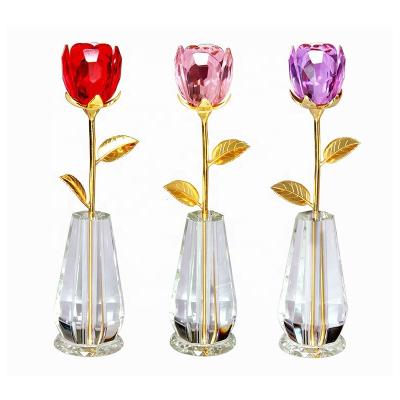 China Hot Sale Good Quality Promotional Valentine's Day Mothers Day Luxury K9 Crystal Rose Flower from China with Crystal Vase Valentines Gifts for sale