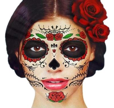 China China Factory Wholesale Halloween Face Day Of The Dead Sugar Skull Temporary Face Tattoo Tattoo Kit Glitter Red Roses for sale