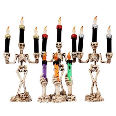 China 6pcs/set Popular 3am Skeleton Skull Candle Holder Resin LED Candle Holder For Home Candlestick Art Props Halloween Party DIY Decoration for sale