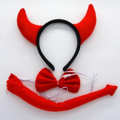 China New China Women Black Red Devil Demon Horn Headwear Headband Link Tail Set Halloween Cosplay Costume For Kids Christmas Decorations for sale