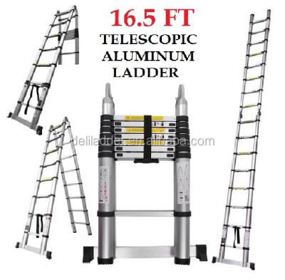 China Folding Ladders Euro Telescopic Aluminum Double Ladder 5 Meters (17 Feet) - Stores at 3 Feet - One View 9 Feet - Ultra Portable - Quick Open Hinge for sale