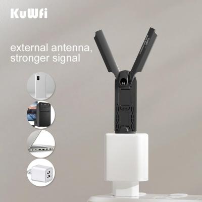 China Usb 4g wifi modem fast delivery KuWFi bidirectional antenna 4g modem router black pocket 4g wifi modem dongle router for remote mountain village for sale