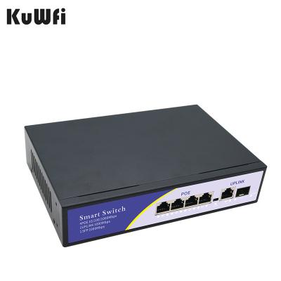 China LACP OEM ODM KuWFi Network Switch 4 Ethernet 1000Mbps 4 16 24 Ports POE 1 Uplink 1 SFP IEEE 802.3AF Gigabit POE Switch 4 Ports for sale