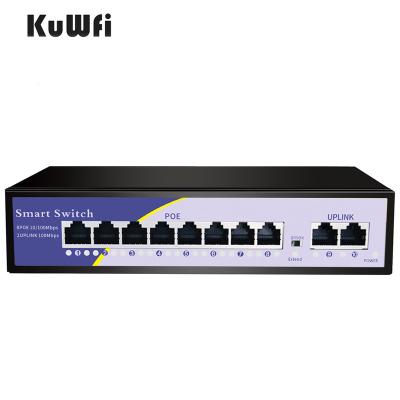 China hot sale KuWFi 52v 2.3a power cat5 metal 1010B 8 ports hot sale 100mbps poe camera 2023 industrial access point/ip switch for outdoor for sale