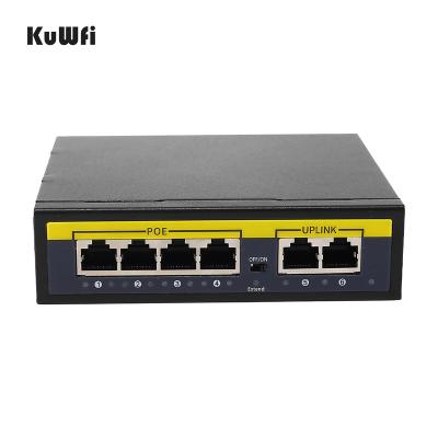 China OEM KuWFi cat5 52V dc input metal ethernet metal wireless 100mbps poe camera Access Point/IP switch 6ports outdoor switch for wireless access point for sale