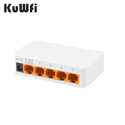 China 1000mbps fast white 1000mbps network switch Ethernet 5Port KuWFi enterprise POE power gigabit ethernet splitter rj45 mini switcher high quality for sale