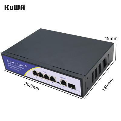 China POE Power Sample Service KuWFi switch 1000mbps gigabit 4RJ45 POE+1Uplink+1SFP poe smart network switch for business for sale