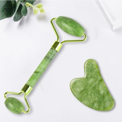 China Jade Roller Gua Sha Face Lift Massage Tool Kit Jade Stone Original Natural Jade Roller Gua Sha Set For Face for sale