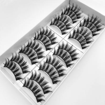 China Long Popular Wholesale Natural 10 Pairs 3D Mink Natural Handmade Tapered Soft False Eyelashes for sale