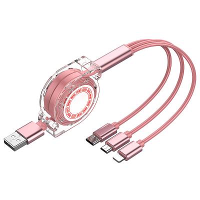 China Mobile Phone Types Portable OEM 3 in 1 Retractable USB Cable for Mobile Crystal Type C Micro Transparent Charging Cables for sale