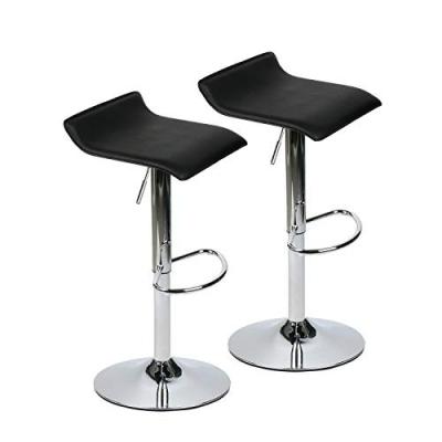 China Contemporary Set of 2 Adjustable Swivel Barstools, PU Leather with Chrome Base, Gaslift Bar Counter Chairs, Black for sale