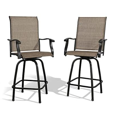 China Iwicker Contemporary Patio Bar Stools, Outdoor Swivel Bar Height Chairs with Textilene Mesh Fabric, Set of 2 for sale